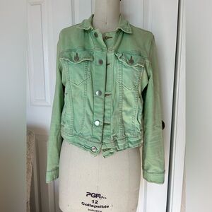 Vintage Free People Green Stretch Denim Jacket size M